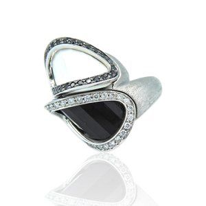 Superoro 18K White Gold Diamond Onyz Ring
